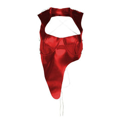Metallic self tie cross back sleeveless hollow out crop cut out top