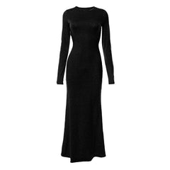 Solid long sleeve crewneck maxi dress