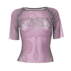 Sheer mesh see through contrast short sleeve top