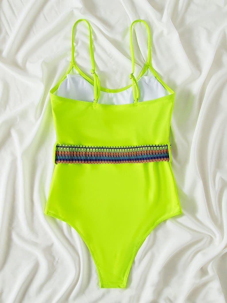 Contrast backless belt one piece swimwear