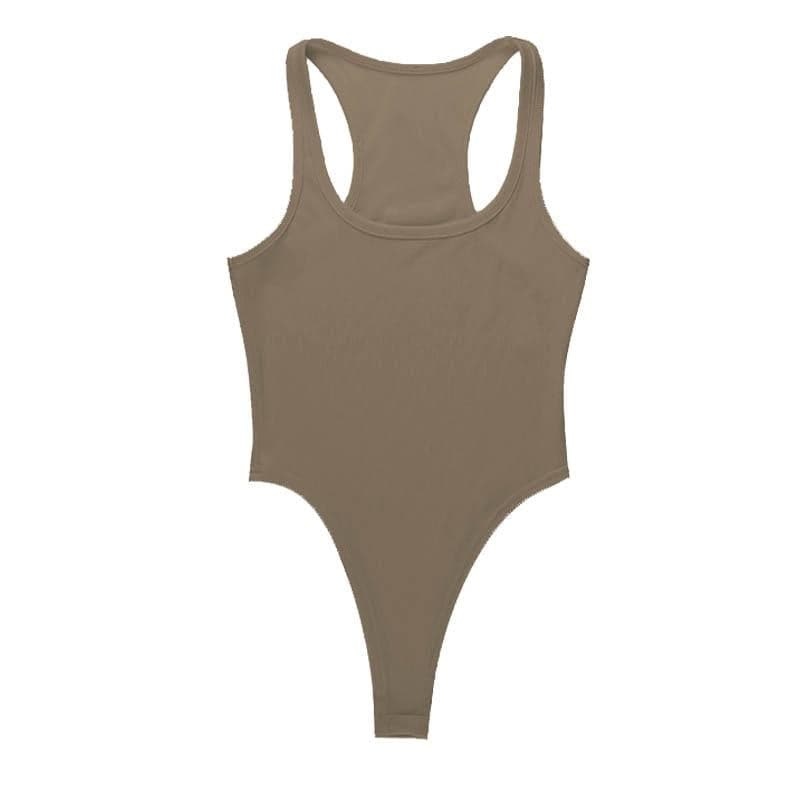 Ribbed sleeveless u neck solid bodysuit