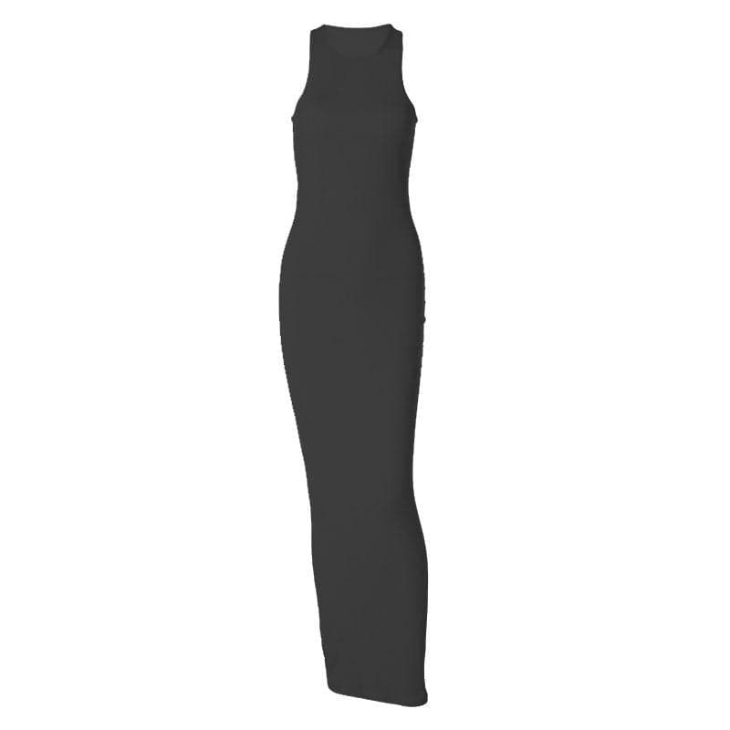 Ribbed solid sleeveless crewneck maxi dress