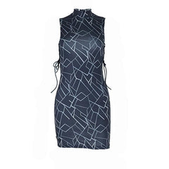 Sleeveless contrast hollow out lace up self tie mini dress