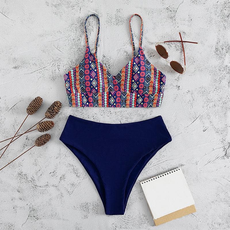 Contrast print cami bikini swimwear