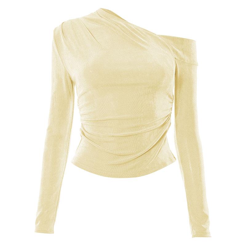 Solid off shoulder long sleeve irregular ruched top