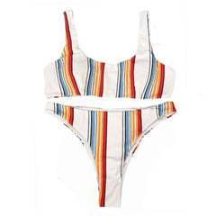 Contrast print striped bikini swimwear