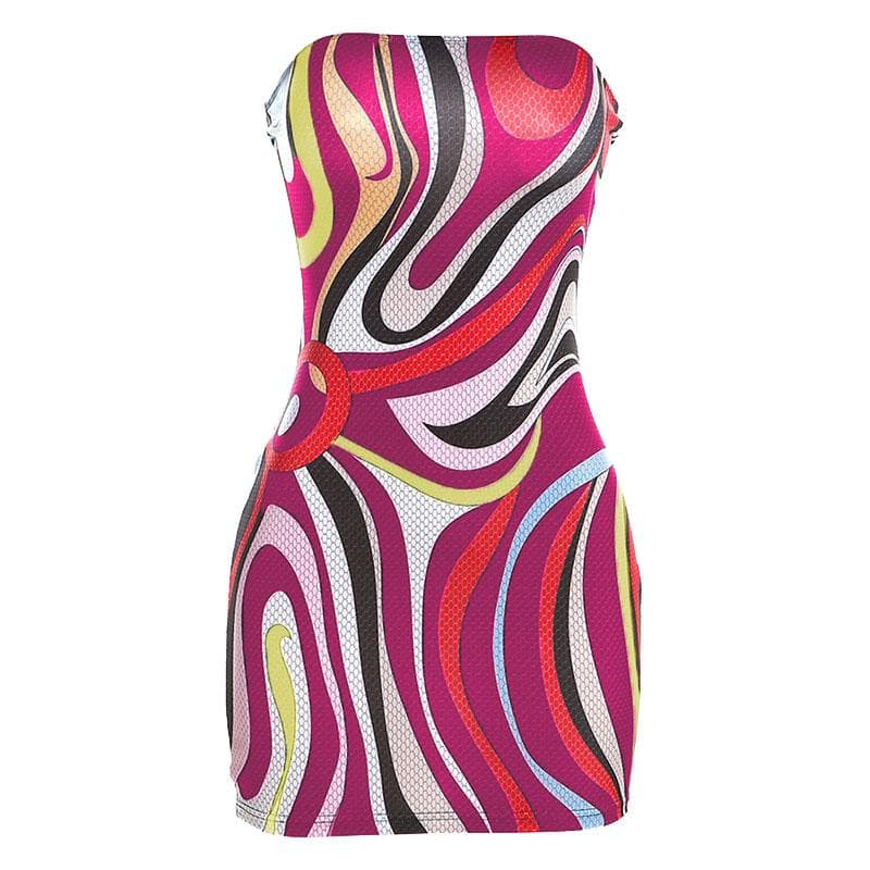 Contrast print backless sleeveless tube mini dress