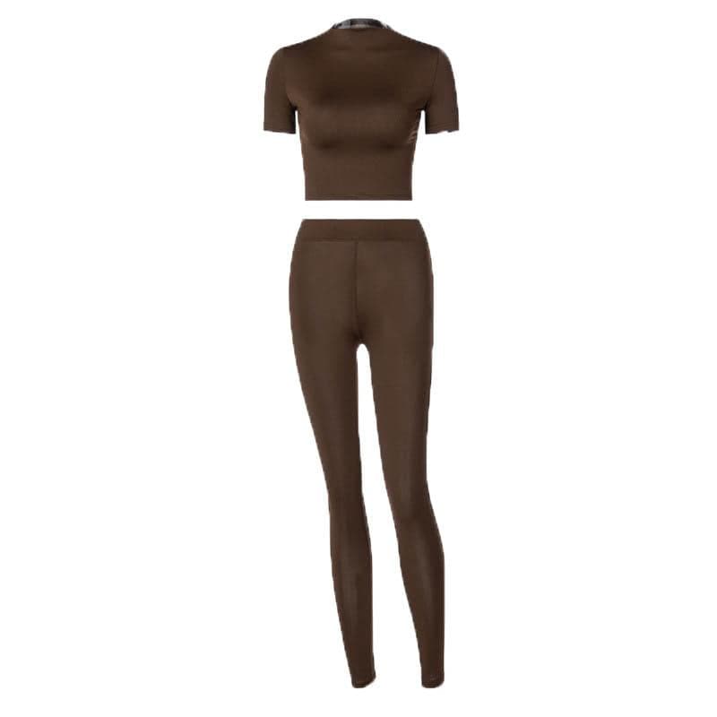 Short sleeve crewneck solid pant set