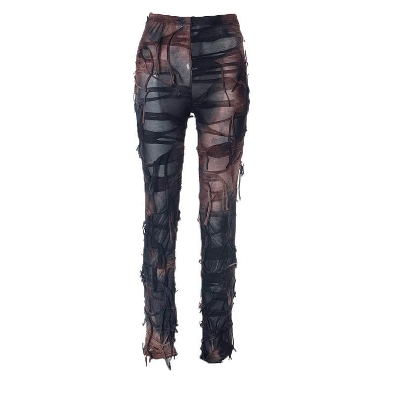 Tie dye textured tassels contrast high rise pant