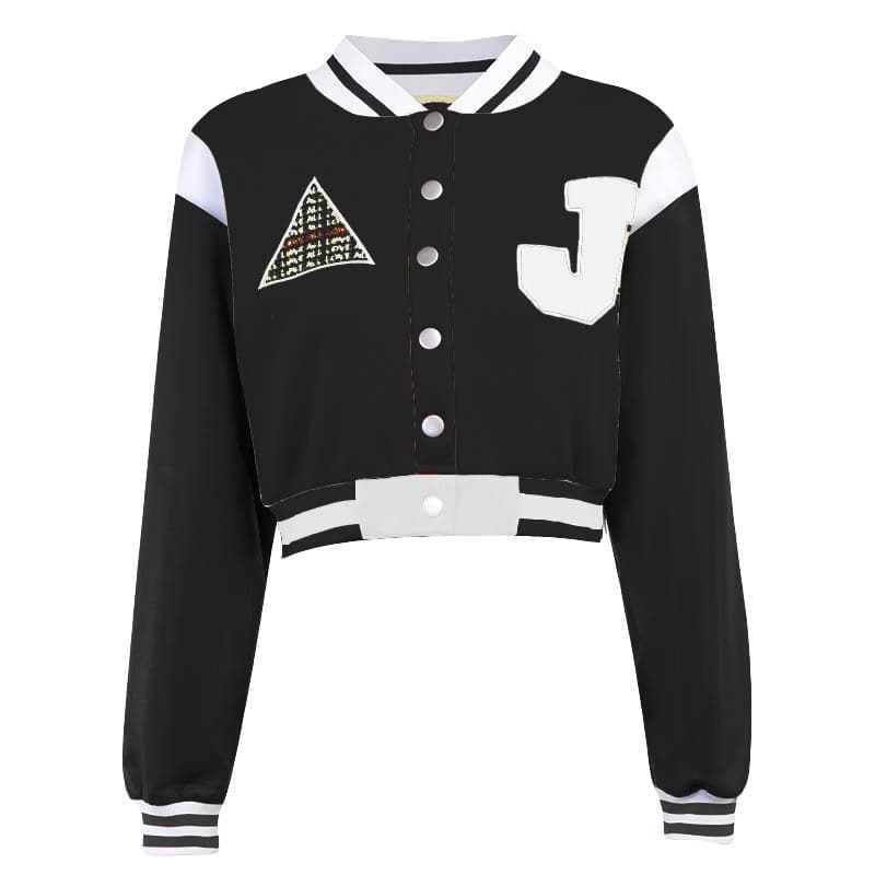 Patchwork contrast long sleeve button embroidery coat top