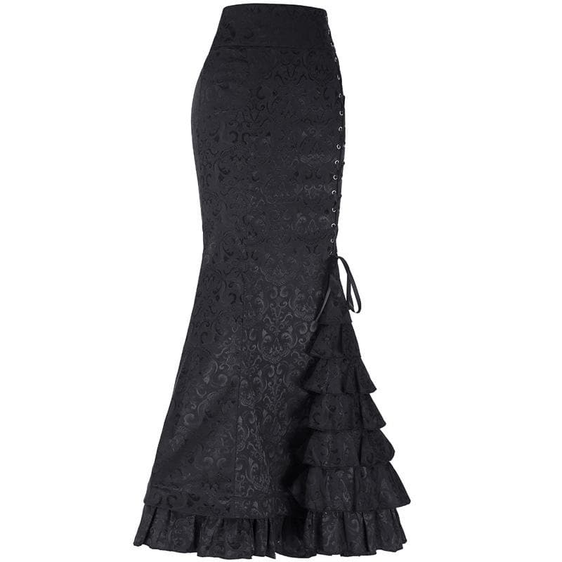 Ruffle irregular solid lace up maxi skirt