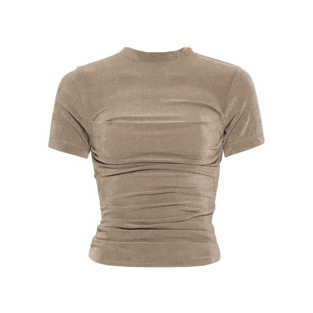 Solid short sleeve crewneck ruched top