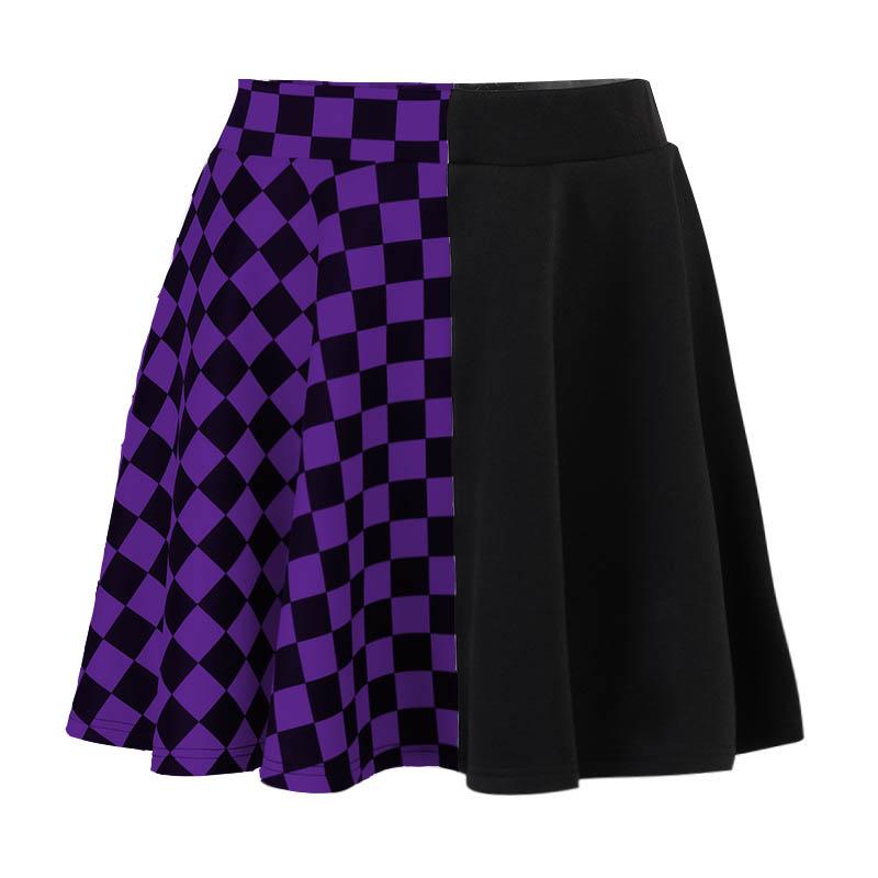 Plaid patchwork contrast ruched A line mini skirt