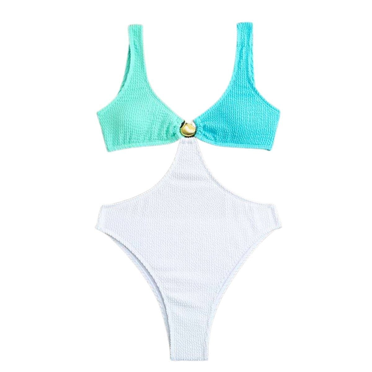 Textured hollow out o ring one piece swimwear