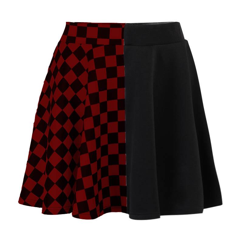 Plaid patchwork contrast ruched A line mini skirt