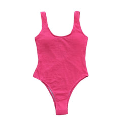 Textured sleeveless u neck solid one piece swimwear