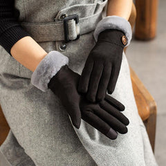 Touch screen windproof fluffy button gloves