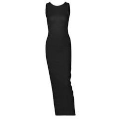 Sleeveless round neck solid backless slit midi dress