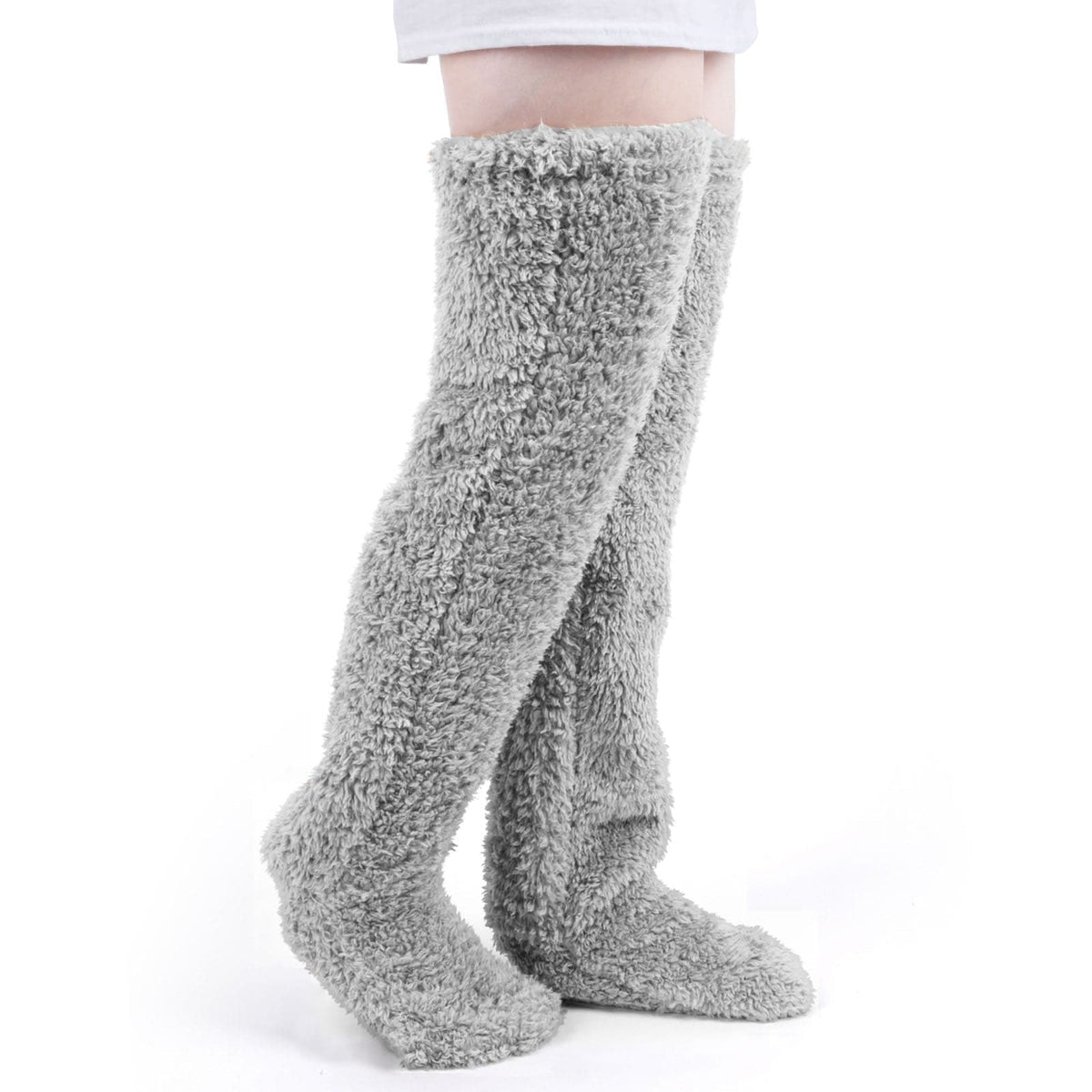 Warm fluffy solid thigh high stockings