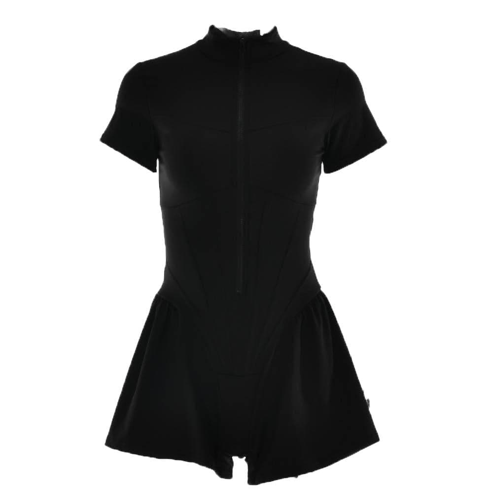 Corset short sleeve zip-up high neck contrast romper