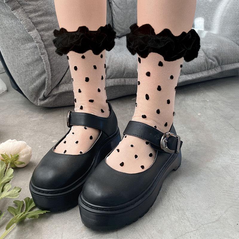 Ruffle polka dot lace long socks