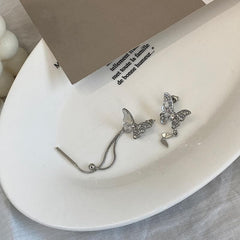 Irregular butterfly pendant rhinestone earrings