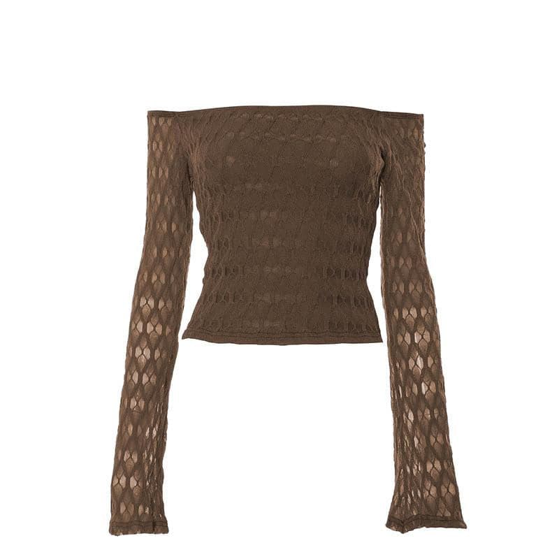 Textured solid off shoulder long sleeve top
