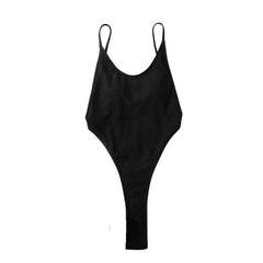 Padded u neck solid backless one piece swimwear