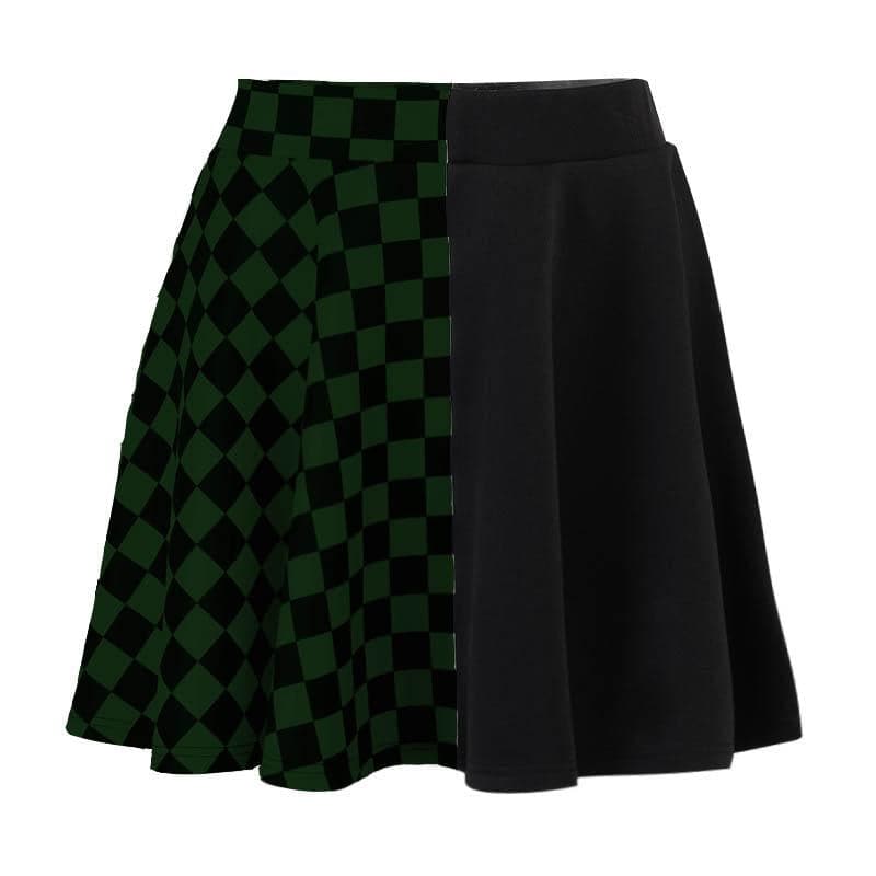 Plaid patchwork contrast ruched A line mini skirt