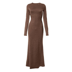 Solid long sleeve crewneck maxi dress