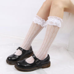 Lace hem heart pattern knee high socks