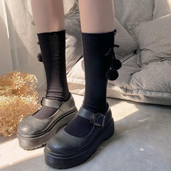 Ruffle hairball cherry applique long socks