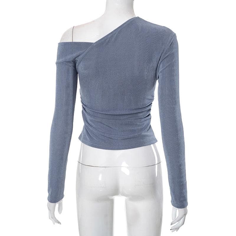 Solid off shoulder long sleeve irregular ruched top