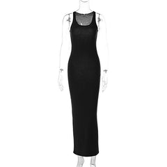 Solid u neck sleeveless maxi dress