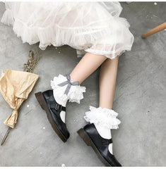 Lace ruffle bowknot long socks