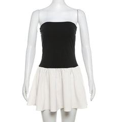 Ruched backless contrast sleeveless tube mini dress