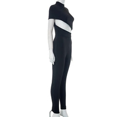 Hollow out irregular long sleeve high neck solid jumpsuit