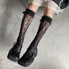 Sheer lace solid knee high socks