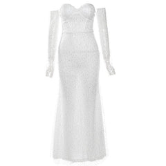 Backless glitter sweetheart neck zip-up long sleeve tube maxi dress