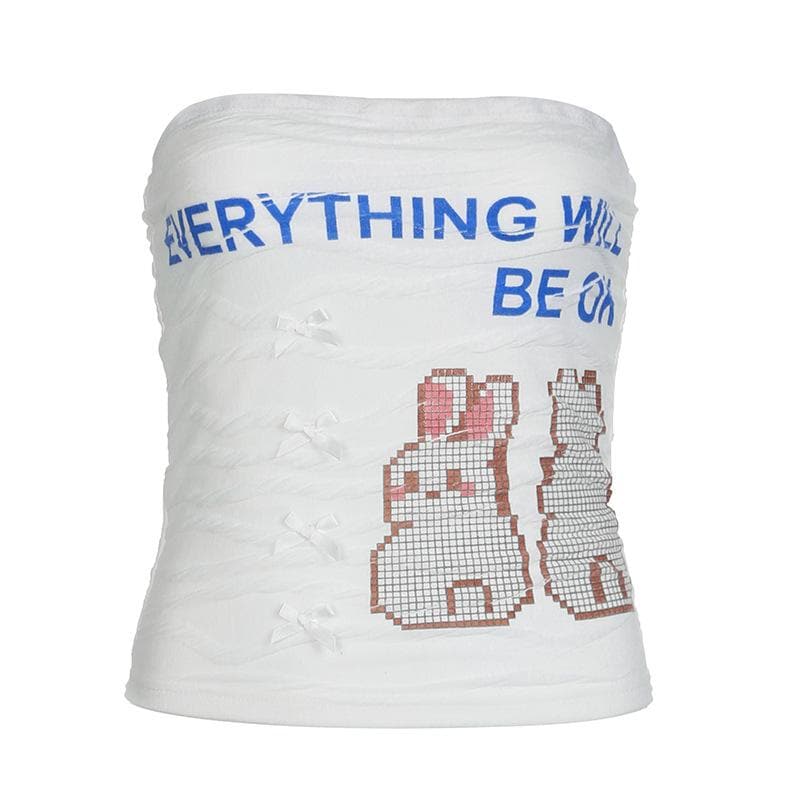 Textured rabbit pattern contrast bowknot tube top