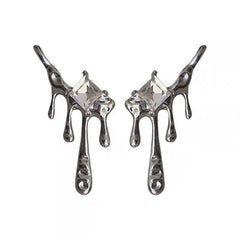 Irregular lava silver faux pearl rhinestone earrings