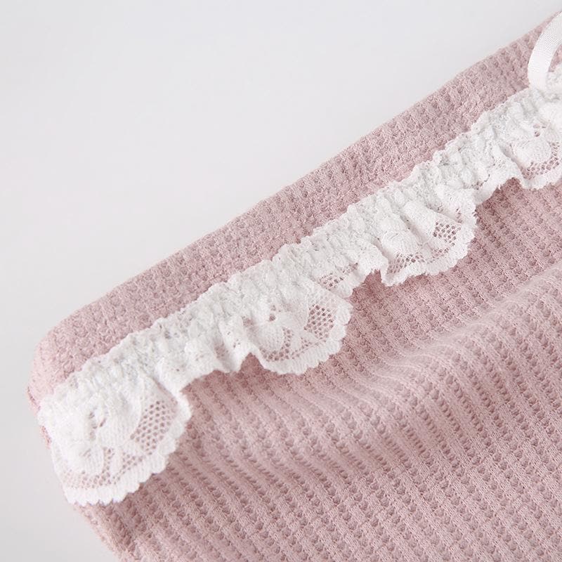 Textured lace hem backless ruffle contrast tube crop top