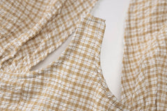 Sleeveless backless halter hollow out plaid cut out top