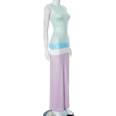 Sleeveless crewneck contrast striped maxi dress