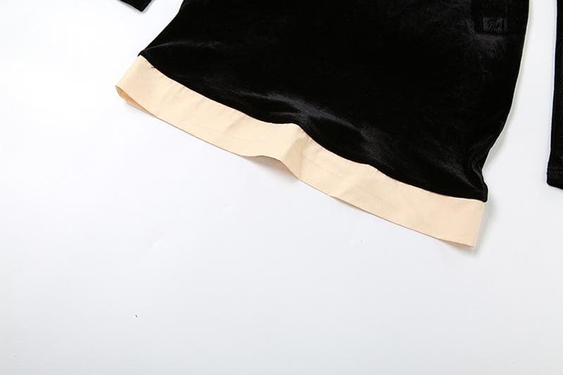 Smocked patchwork ruched contrast long sleeve velvet mini dress