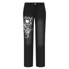 Abstract contrast button low rise zip-up pocket jeans