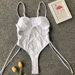 Hollow out drawstring one piece swimwear bikini