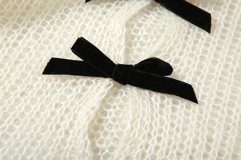 Off shoulder bowknot long sleeve contrast backless top