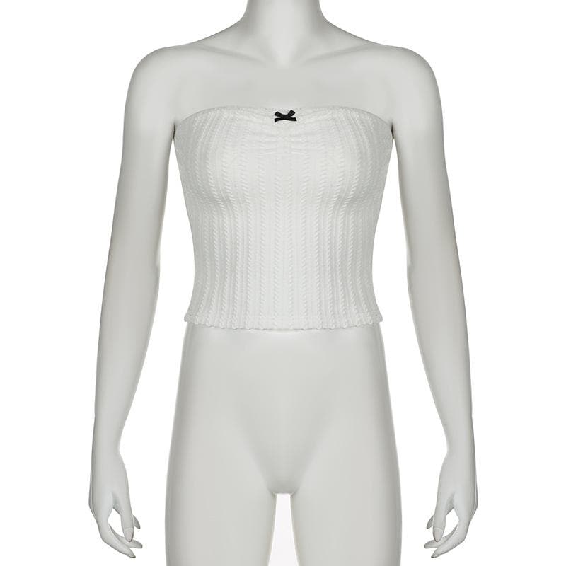 Textured bowknot ruched bowknot tube crop top