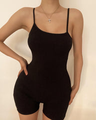 Solid one shoulder backless romper